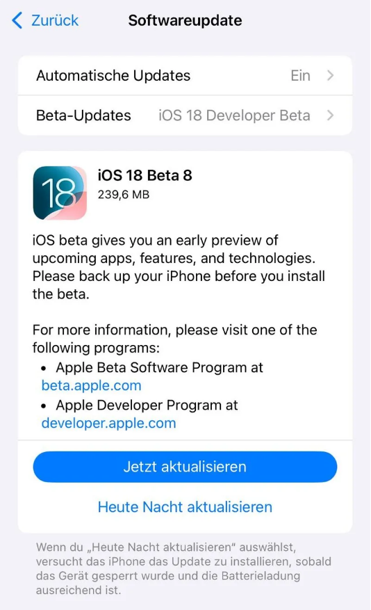 阳明苹果手机维修分享苹果 iOS / iPadOS 18 开发者预览版 Beta 8 发布 